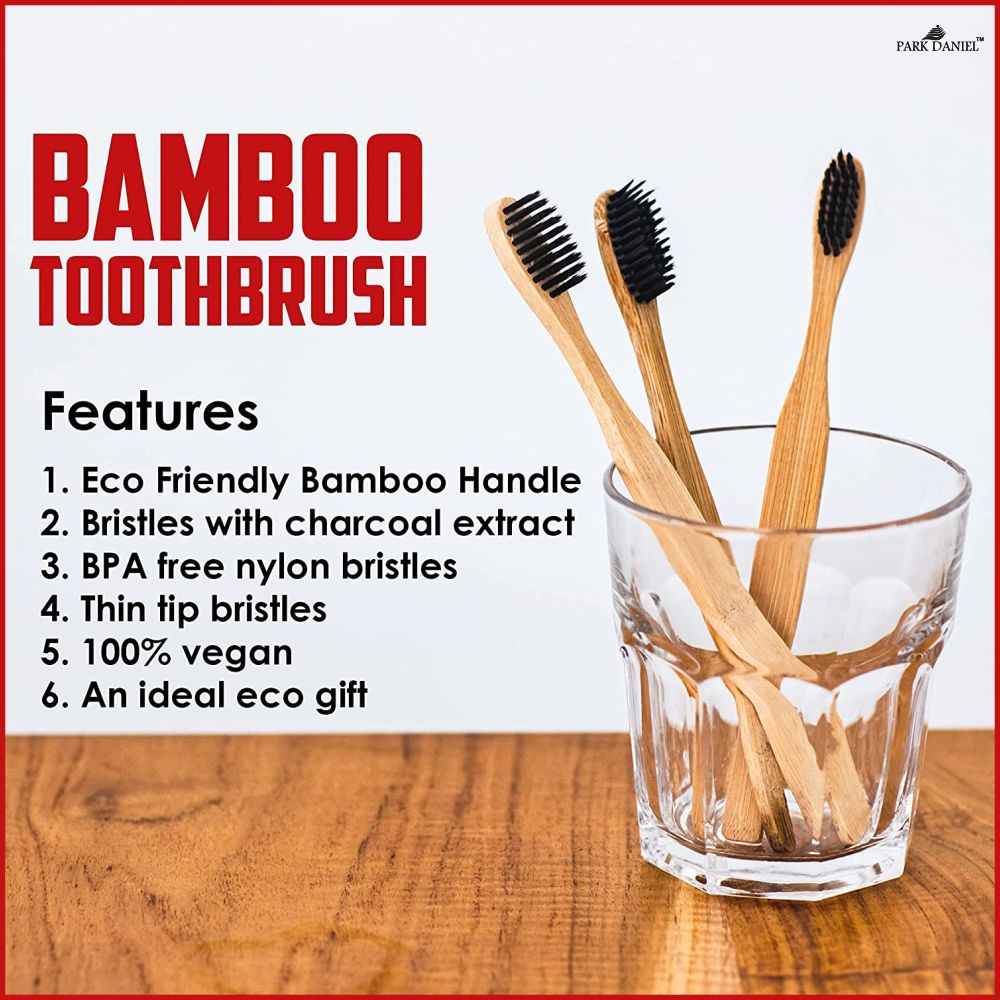 Park Daniel Natural Bamboo Wooden ECO Friendly Charcoal Toothbrush & Activated Charcoal Teeth Whitening Toothpaste (100gm) & Activated Charcoal Tooth Powder (50gms) (Pack of 3)