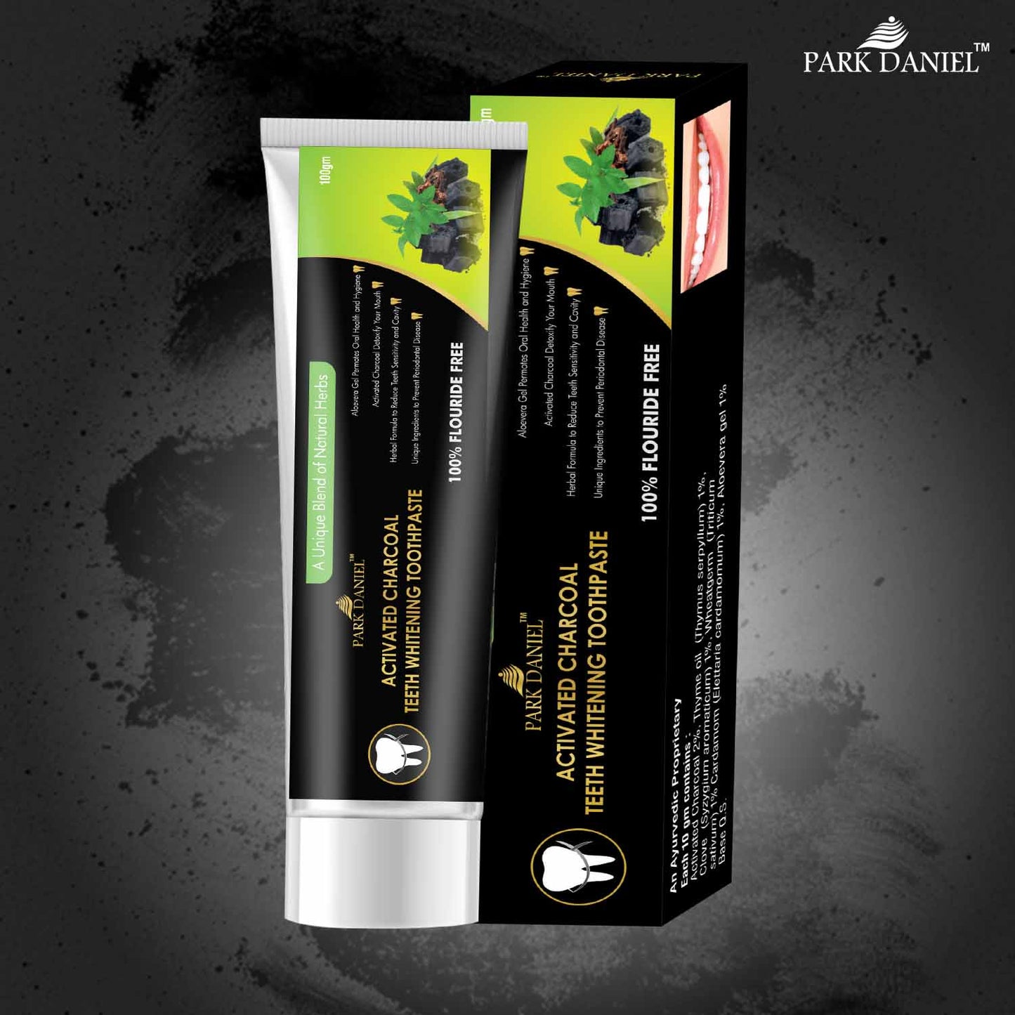 Park Daniel Natural Bamboo Wooden ECO Friendly Charcoal Toothbrush & Activated Charcoal Teeth Whitening Toothpaste (100gm) & Activated Charcoal Tooth Powder (50gms) (Pack of 3)