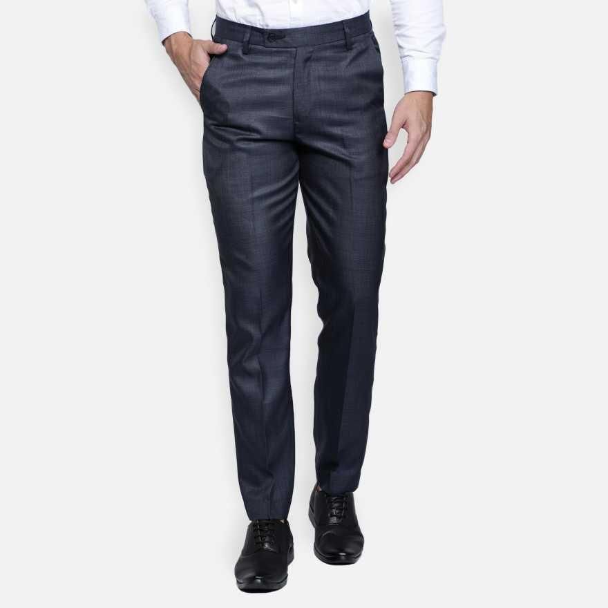 Lycra Blend Solid Regular Fit Men's Formal Trousers