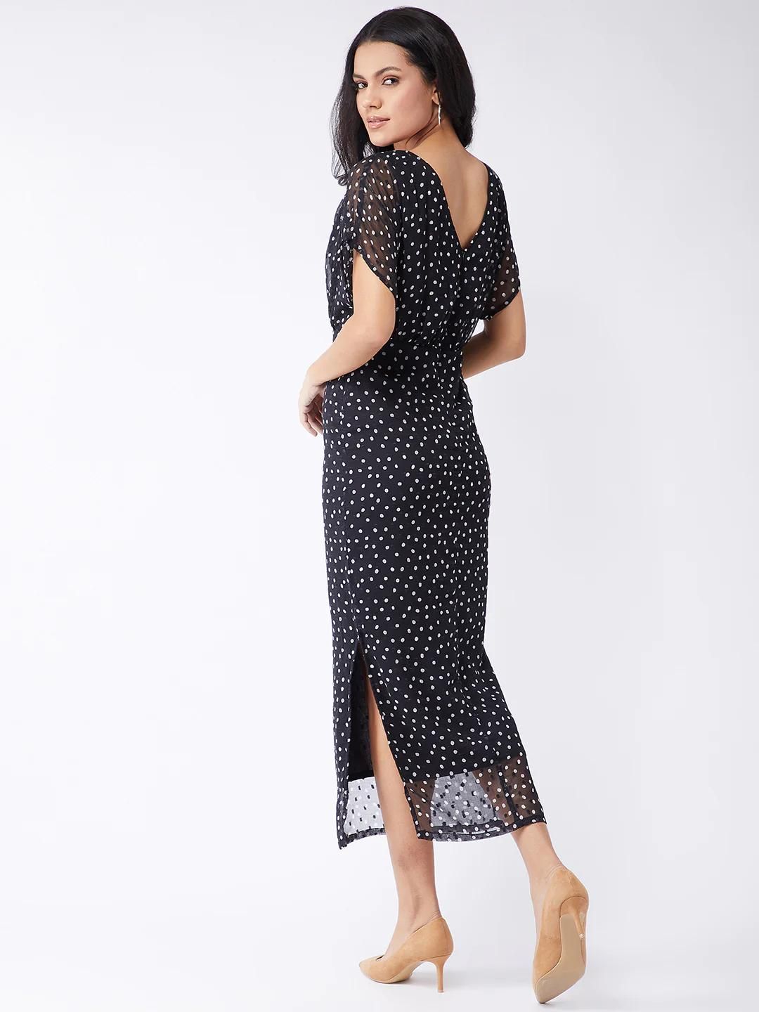 PANNKH Polka Inspired Black Cowl Neck Dress