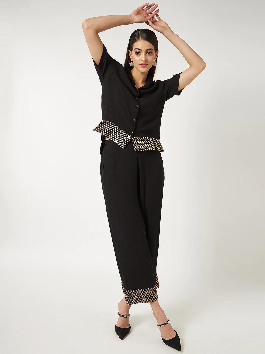 PANNKH Black Shirt Top With Matching Pant Set