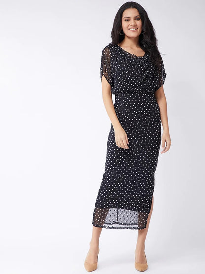 PANNKH Polka Inspired Black Cowl Neck Dress