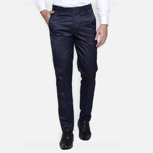 Lycra Blend Solid Regular Fit Men's Formal Trousers