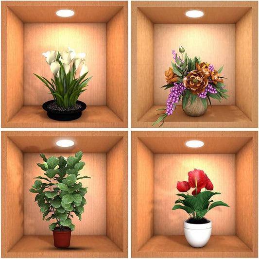 Green Plant Potted 3D Wall Stickers (Set of 4)