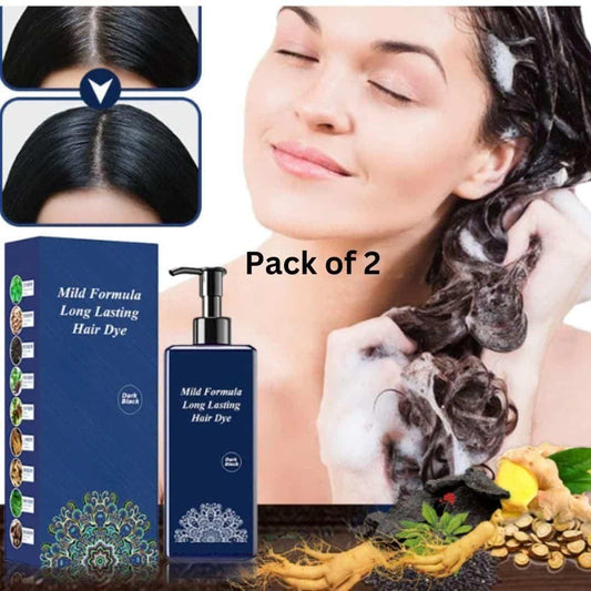 Mild Formula Long Lasting Hair Dye, Mild Formula Hair Dye, Hair Dye with Natural Plant Extracts for All Hair Types (Natural Black, 2PCS)