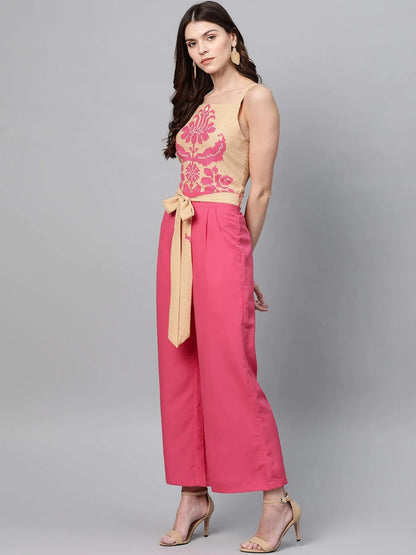 PANNKH Pink Printed Yoke Jumpsuit