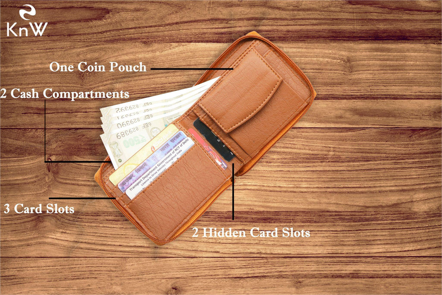 KnW Wallet Leather tan round zip