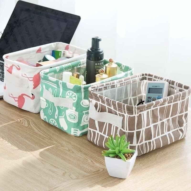 Durable Canvas Fabric Baskets with Handle (Pack of 4)