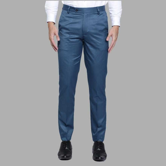 Lycra Blend Solid Regular Fit Men's Formal Trousers