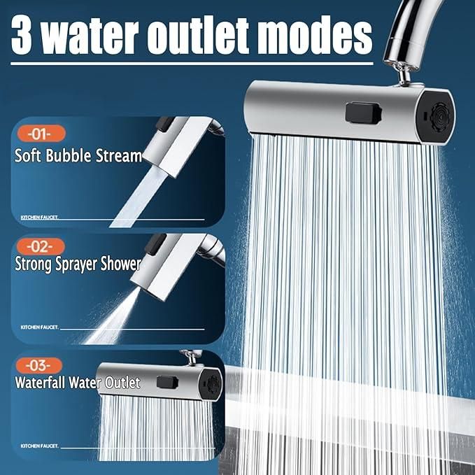 3 in 1 360° Waterfall Kitchen Faucet, Touch Kitchen Faucet, Faucet Extender 3 Mode Kitchen Waterfall Faucet Bib Tap Faucet