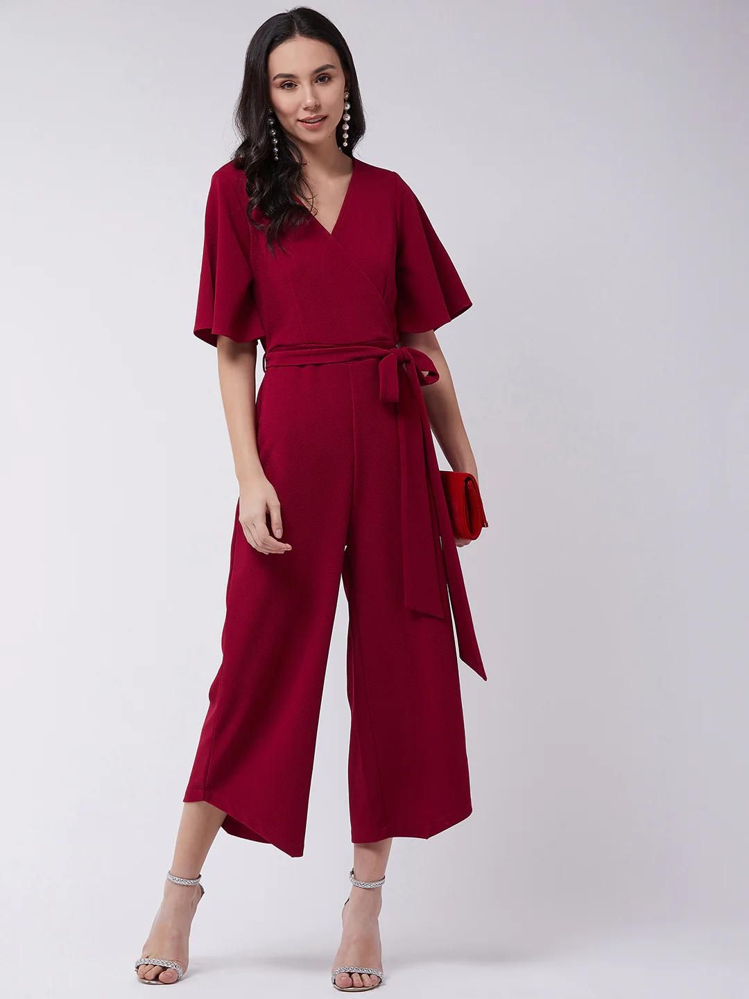 PANNKH Red Solid Overlap Jumpsuit