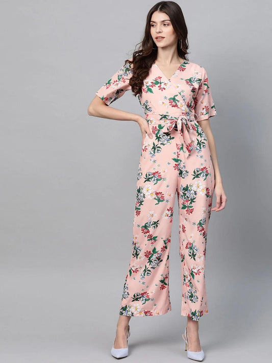 PANNKH Pink Pastel Floral Printed Jumpsuit