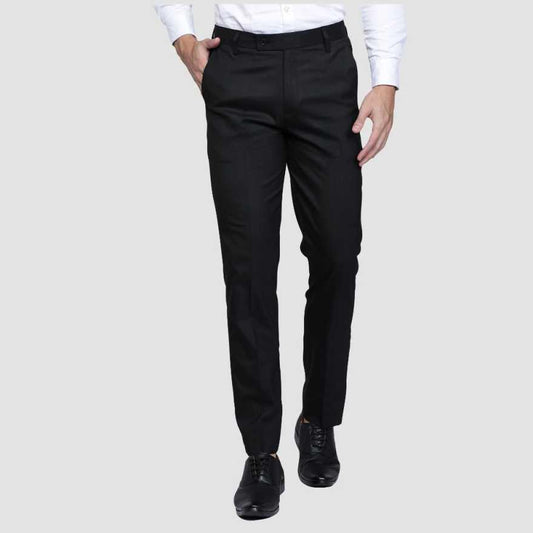 Lycra Blend Solid Regular Fit Men's Formal Trousers