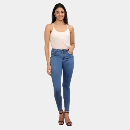 Attire Lab Women's Solid High Waist Skinny Jeans -Blue