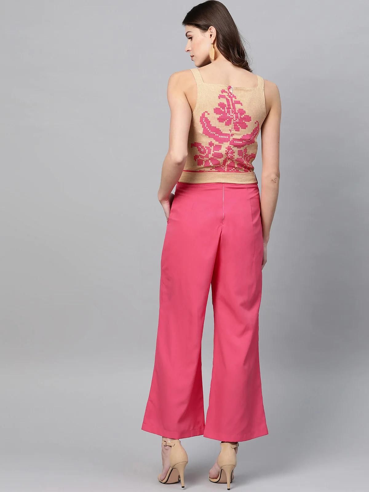 PANNKH Pink Printed Yoke Jumpsuit