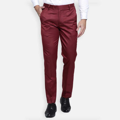 Lycra Blend Solid Regular Fit Men's Formal Trousers