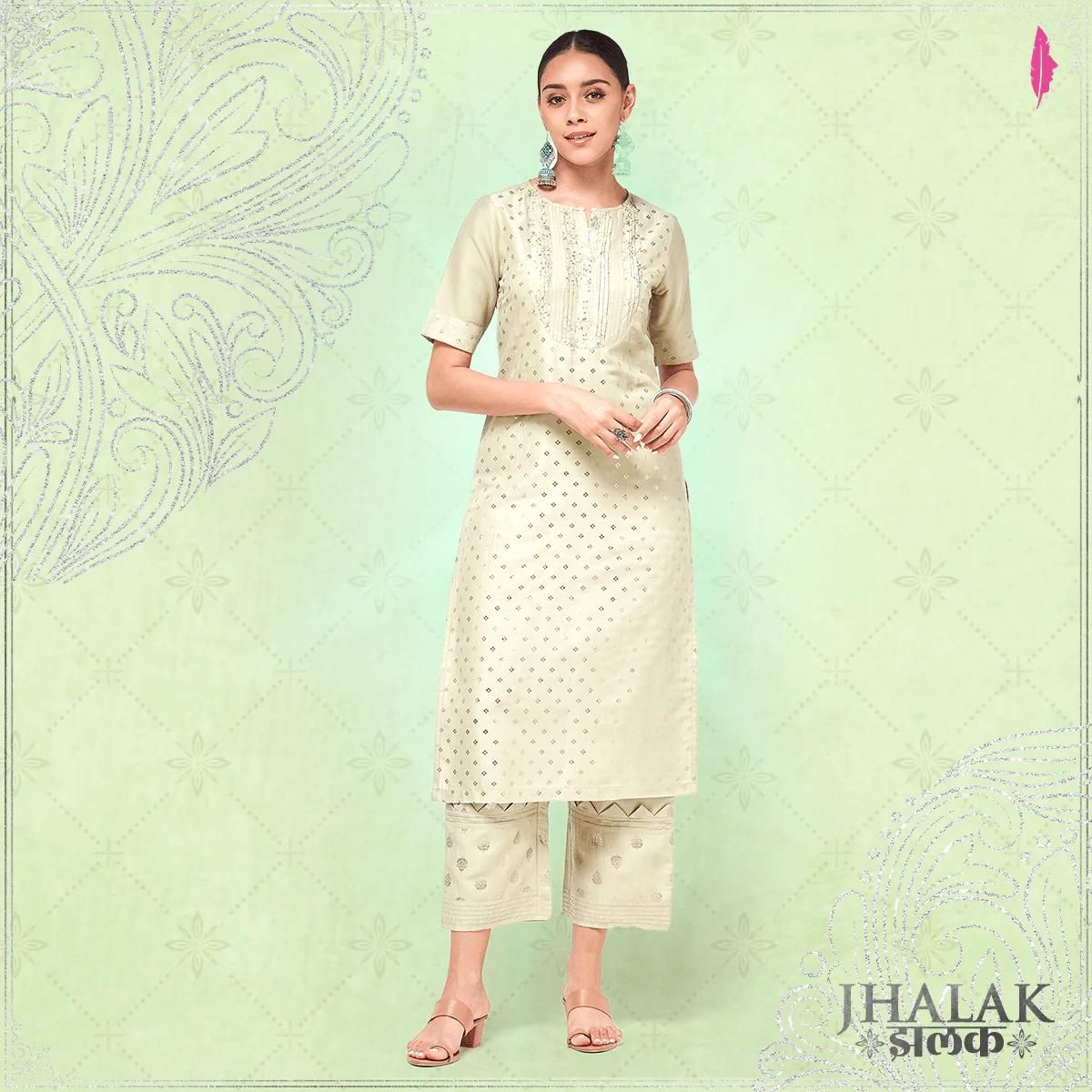 PANNKH Pista Festive Foil Printed Straight-Fit Kurta