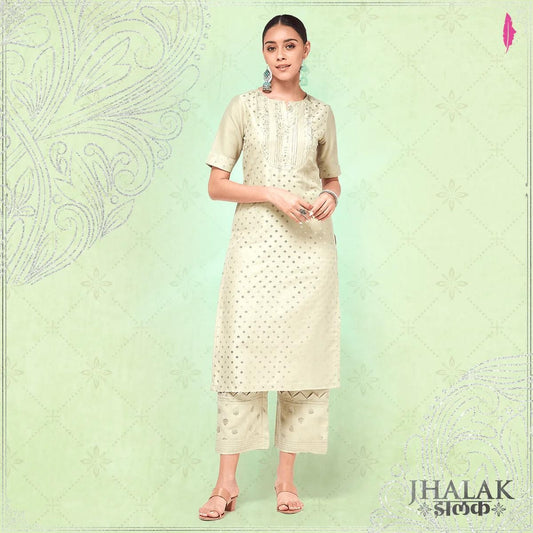 PANNKH Pista Festive Foil Printed Straight-Fit Kurta