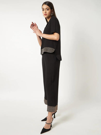 PANNKH Black Shirt Top With Matching Pant Set