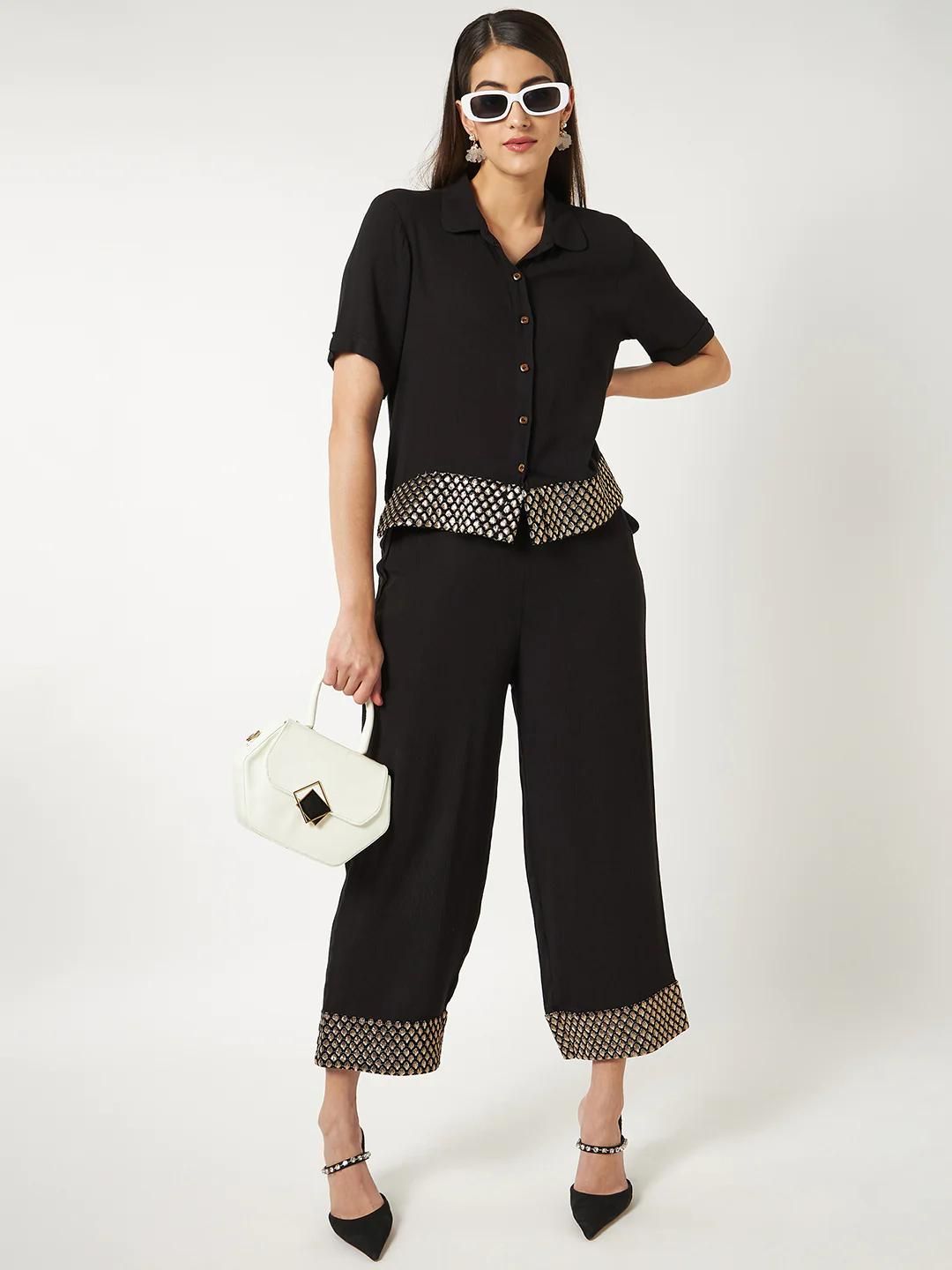 PANNKH Black Shirt Top With Matching Pant Set