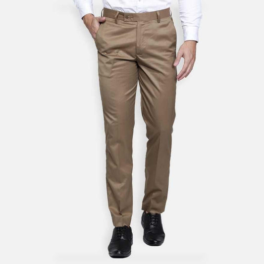 Lycra Blend Solid Regular Fit Men's Formal Trousers