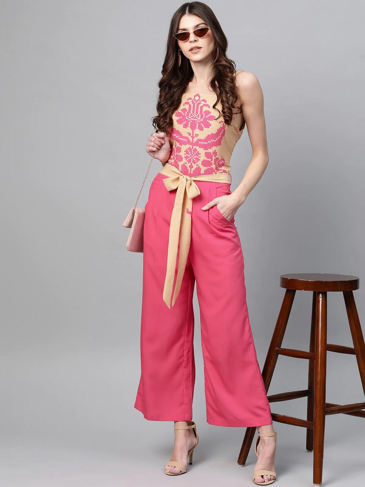 PANNKH Pink Printed Yoke Jumpsuit