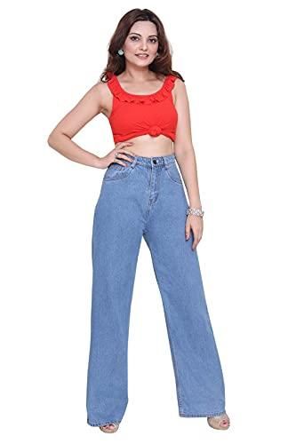 Attire Lab Women's Solid High Waist Wideleg Light Blue Jeans