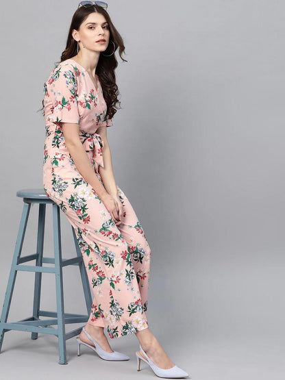 PANNKH Pink Pastel Floral Printed Jumpsuit