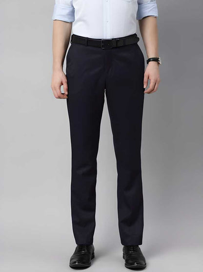 Lycra Blend Solid Regular Fit Men's Formal Trousers