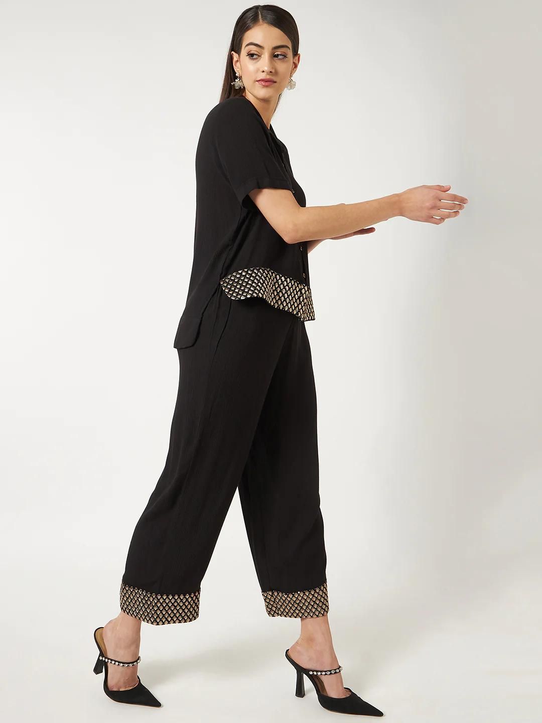 PANNKH Black Shirt Top With Matching Pant Set