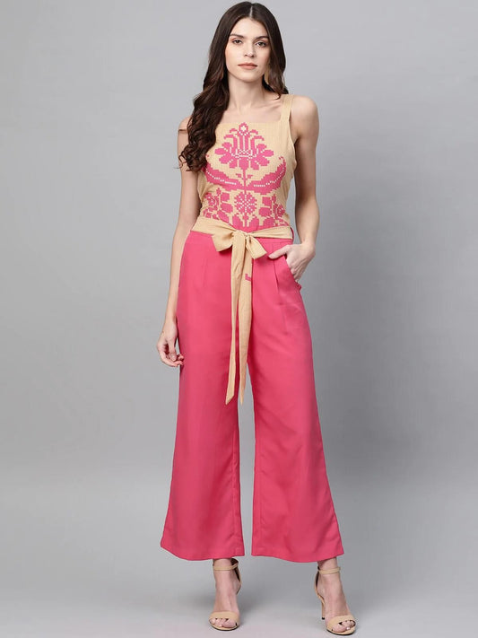 PANNKH Pink Printed Yoke Jumpsuit