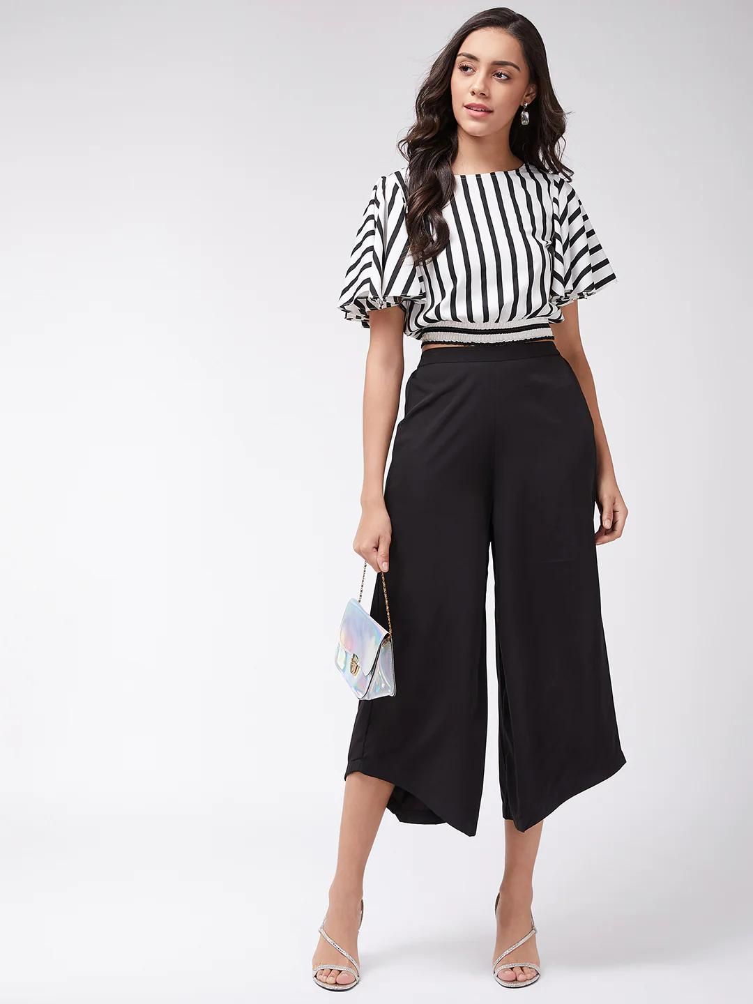 PANNKH Monocromatic Stripes Crop Top With Solid Pants