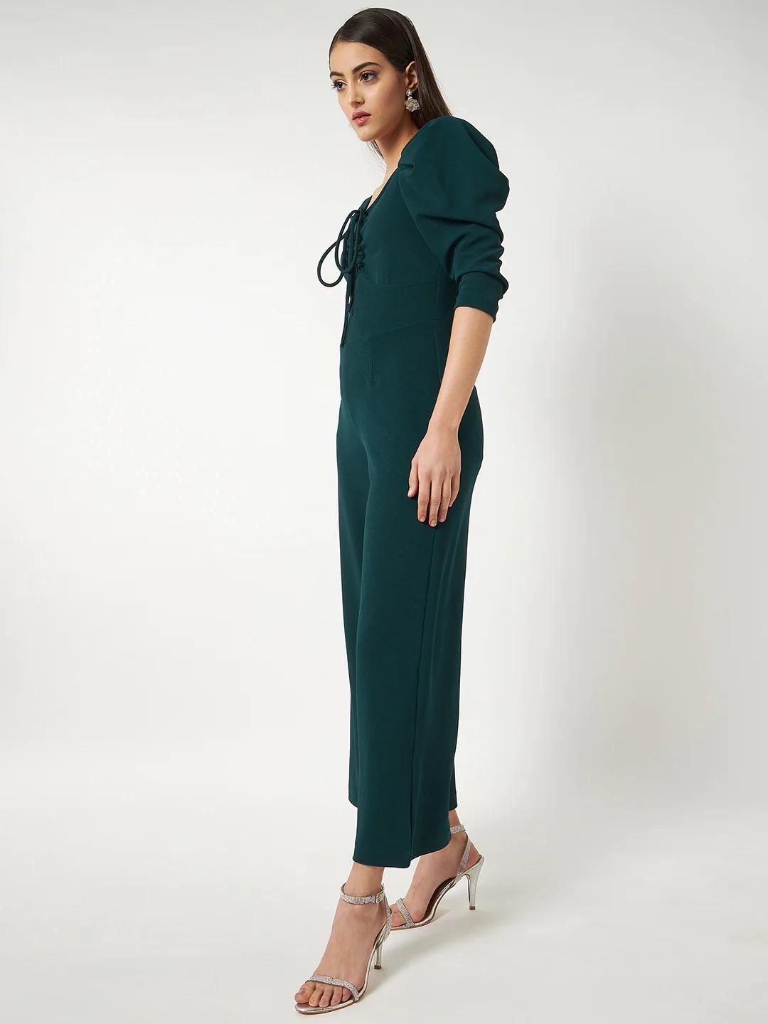 PANNKH Green Solid Stylish Jumpsuit With Cowl Sleeves