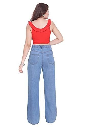 Attire Lab Women's Solid High Waist Wideleg Light Blue Jeans