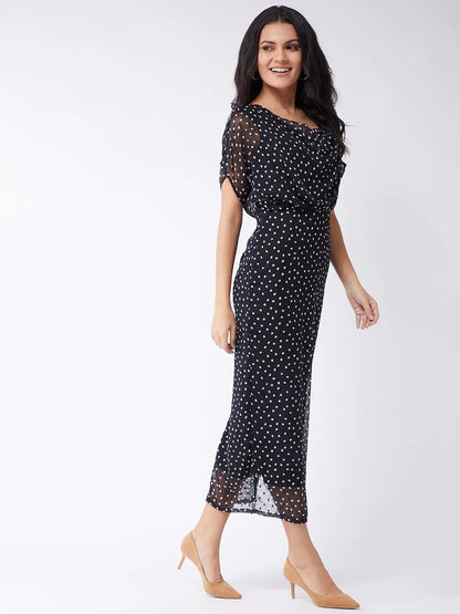 PANNKH Polka Inspired Black Cowl Neck Dress