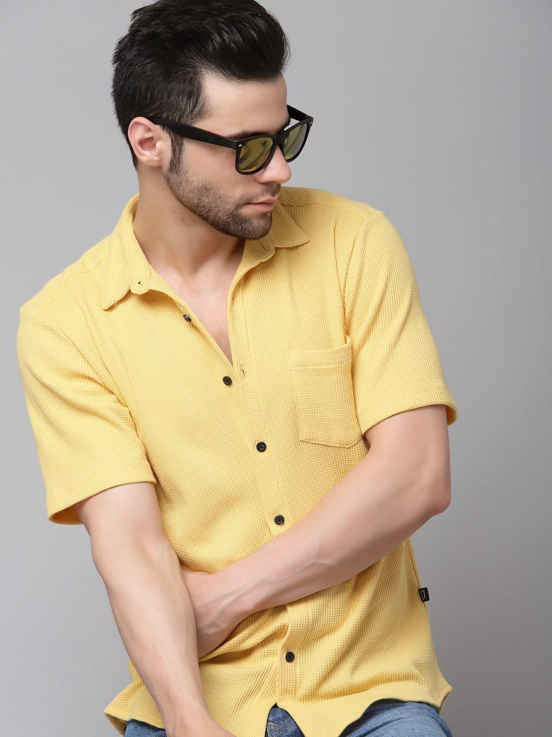 Rigo Men  Yellow Waffle Knit Shirt