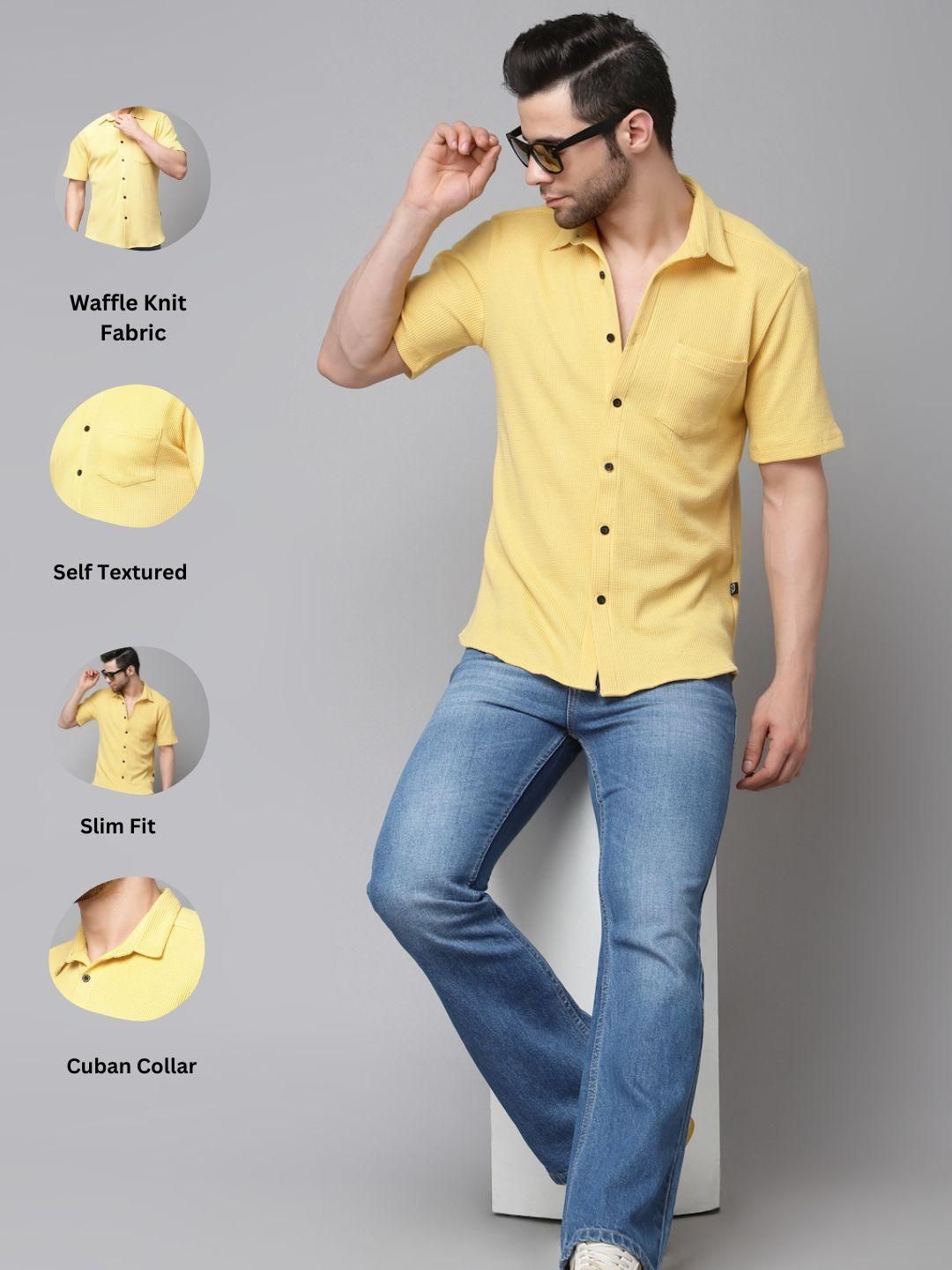 Rigo Men  Yellow Waffle Knit Shirt