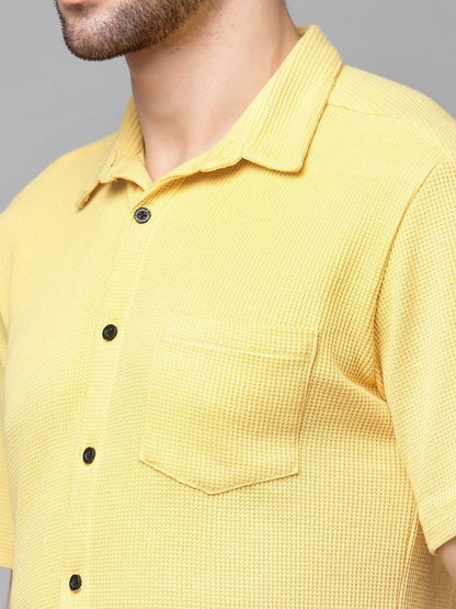 Rigo Men  Yellow Waffle Knit Shirt