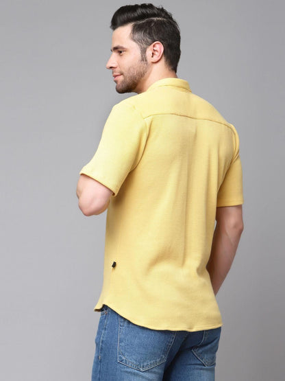 Rigo Men  Yellow Waffle Knit Shirt